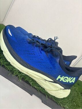 Hoka One One Clifton 8 Mens Size 9.5 D Blue Running Shoes Sneakers 1119393 DBOS